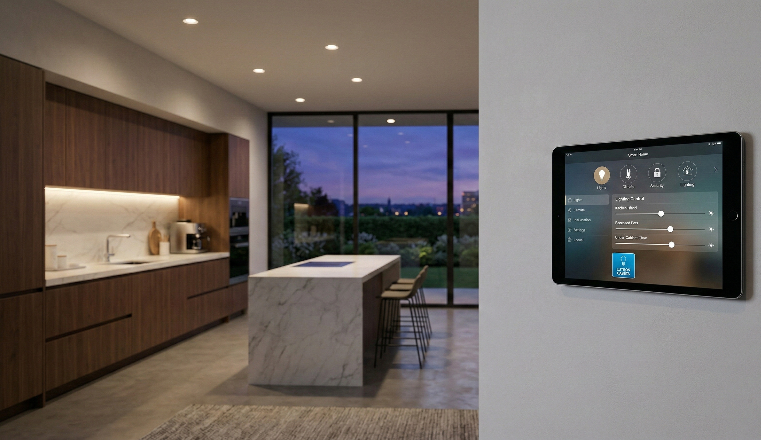 Modern smart home lighting automation and custom LED recessed lighting design.
