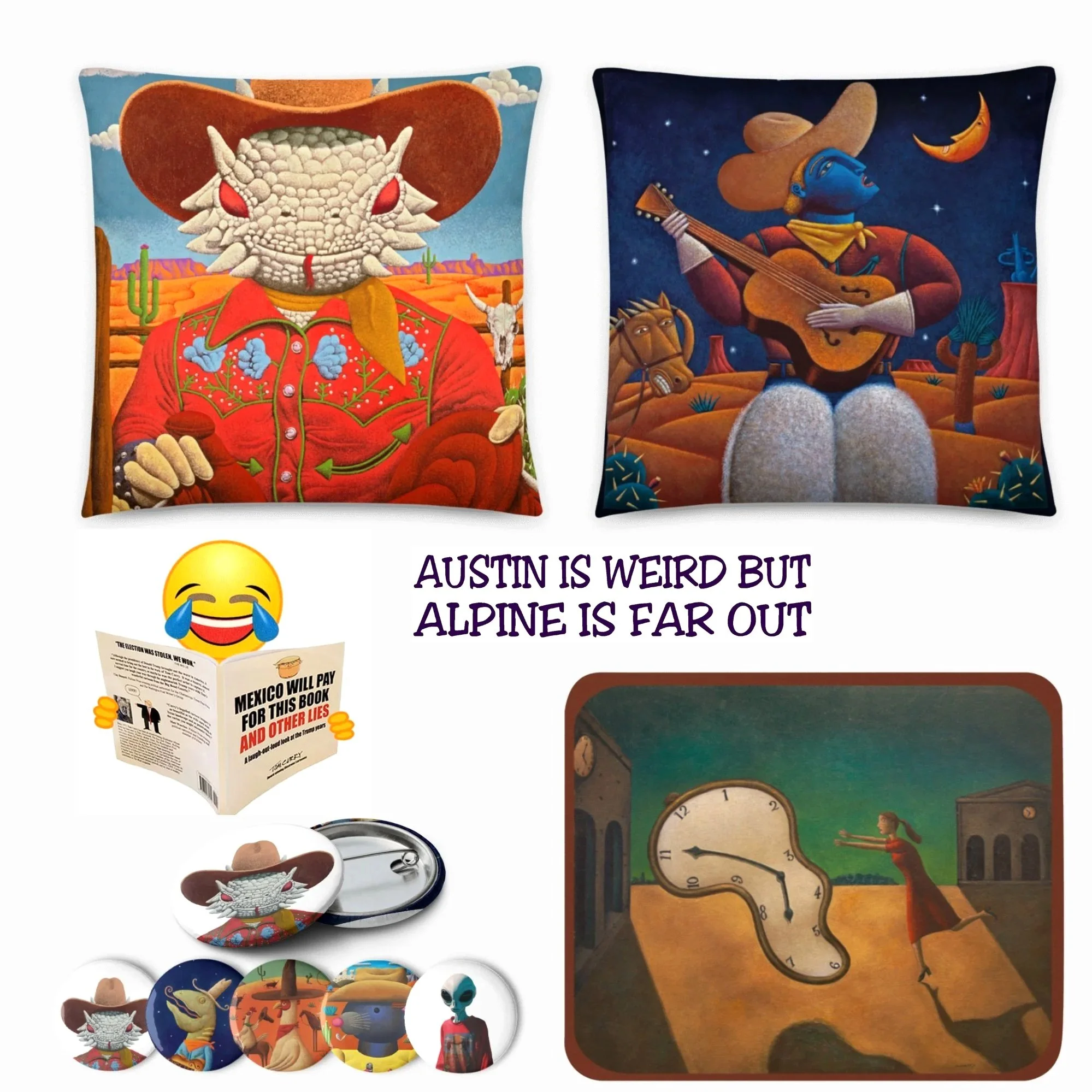 Mouse Pads, Pillows, The Book, Magnet and Pins