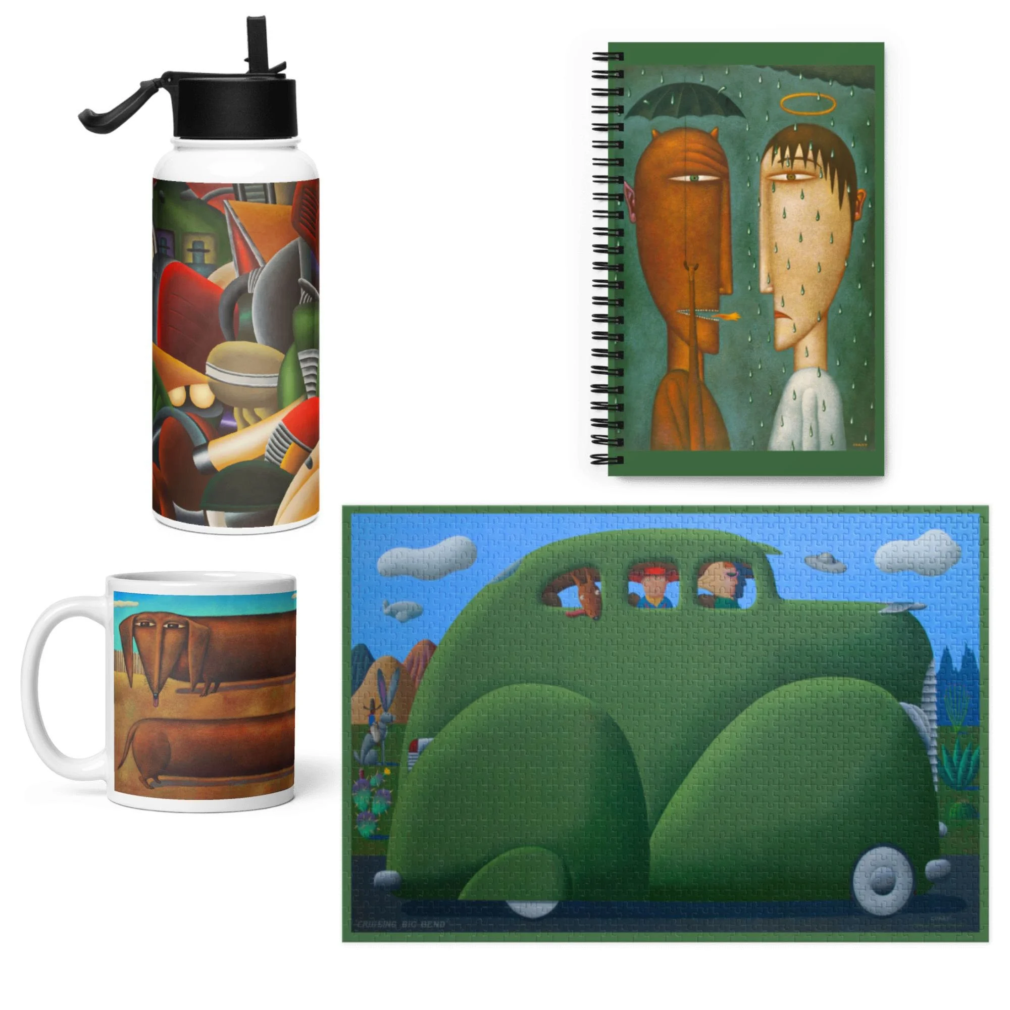 Coffee Mugs, Water Bottles, Puzzles and Notebooks