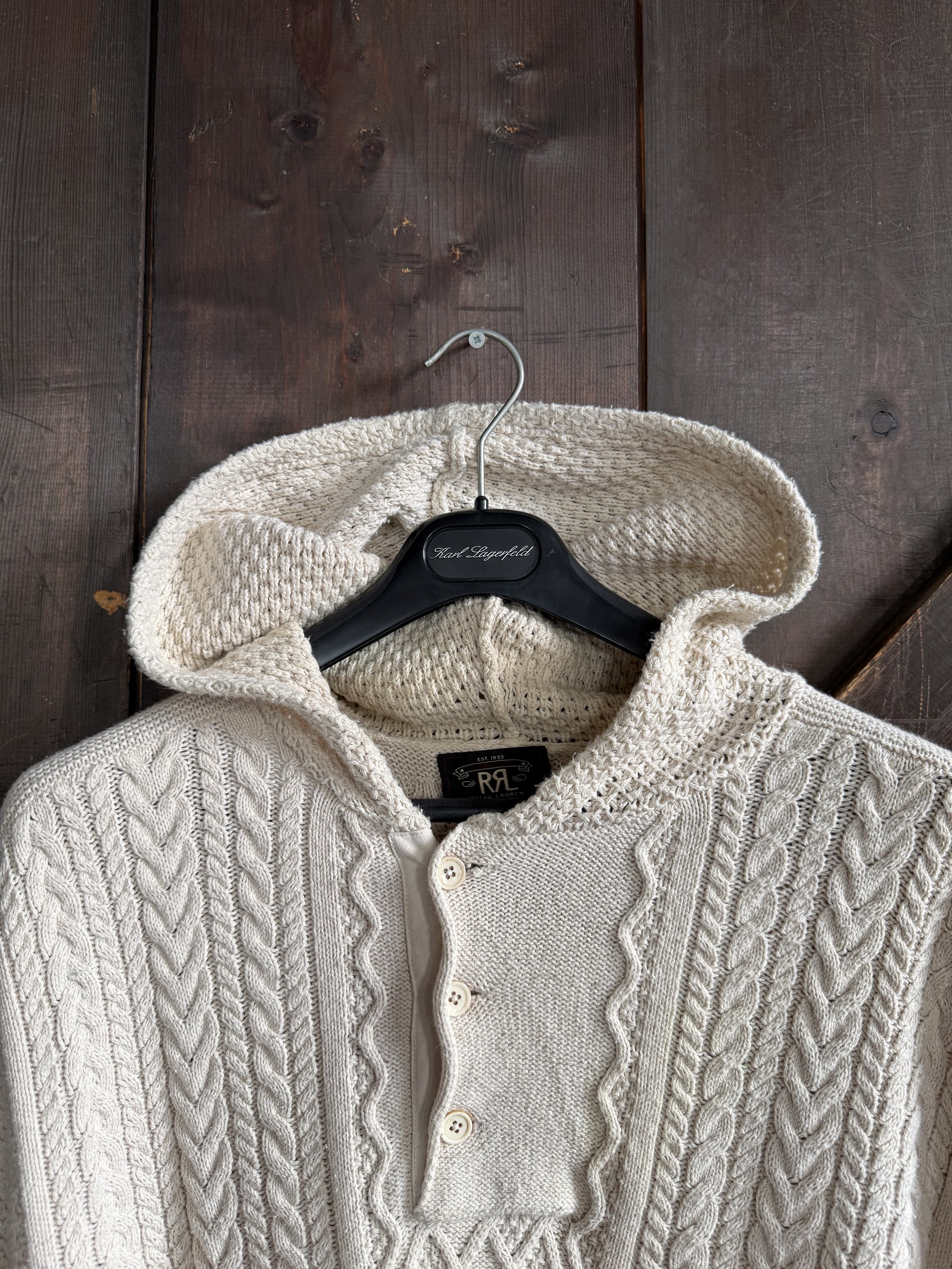 RRL Cable Knit Hooded Sweater