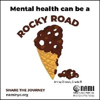 Congrats to 8th grader Kevin T. and 12th grader Ji-Won  A. as their work was selected as part of the NAMI teen sticker contest.

The stickers will be all over NYC handed out at presentations including ours on the 16th of October. October is Mental He
