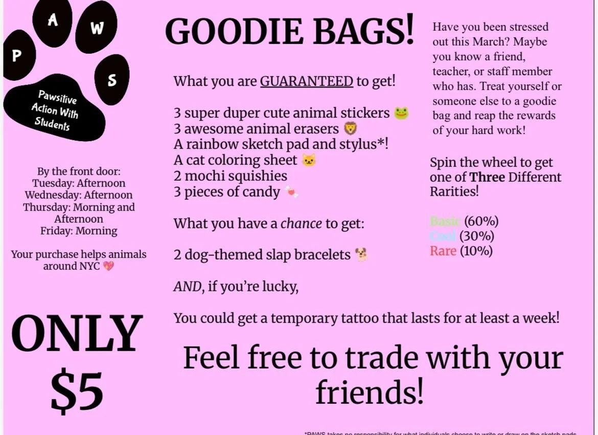 PAWS is selling goodie bags! Check out this announcement and enjoy the goodies :) 🐾 🐱 🐶