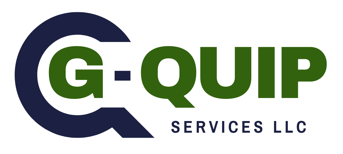 Logo for G-Quest Services LLC with a stylized letter Q and green and navy blue text.
