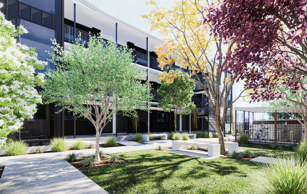 Architectural visualisation of the planted courtyard at 20 Wilmer Street.