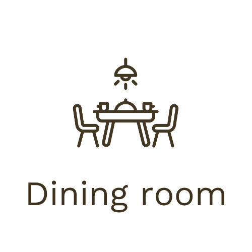 Icon of a dining table with two chairs and a hanging light above, with the text "Dining room" beneath.