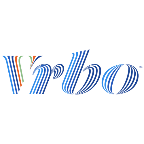Colorful stylized text spelling 'Vrbo' in blue with red, green, and orange accents against a black background.