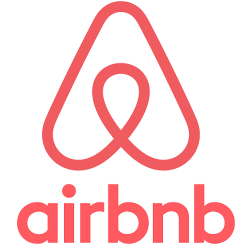 Airbnb logo in pink with a stylized 'A' and the word 'airbnb' underneath.