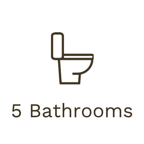 Icon of a toilet with the text "5 Bathrooms" underneath.