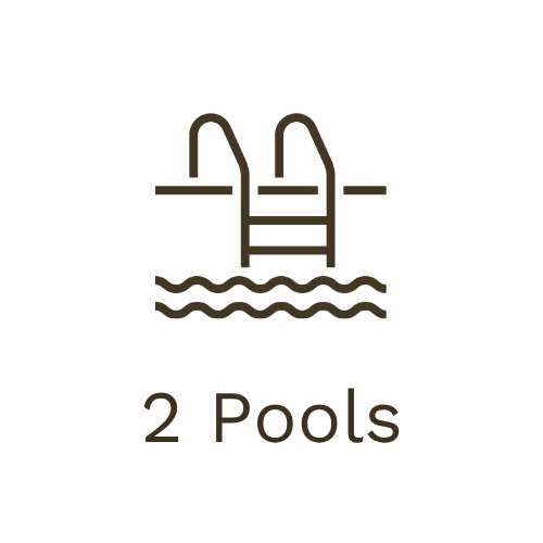 Icon of a swimming pool ladder with water lines below and the text '2 Pools' underneath.