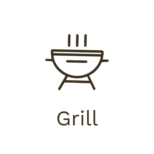 Simplified illustration of a charcoal grill with the word 'Grill' underneath.