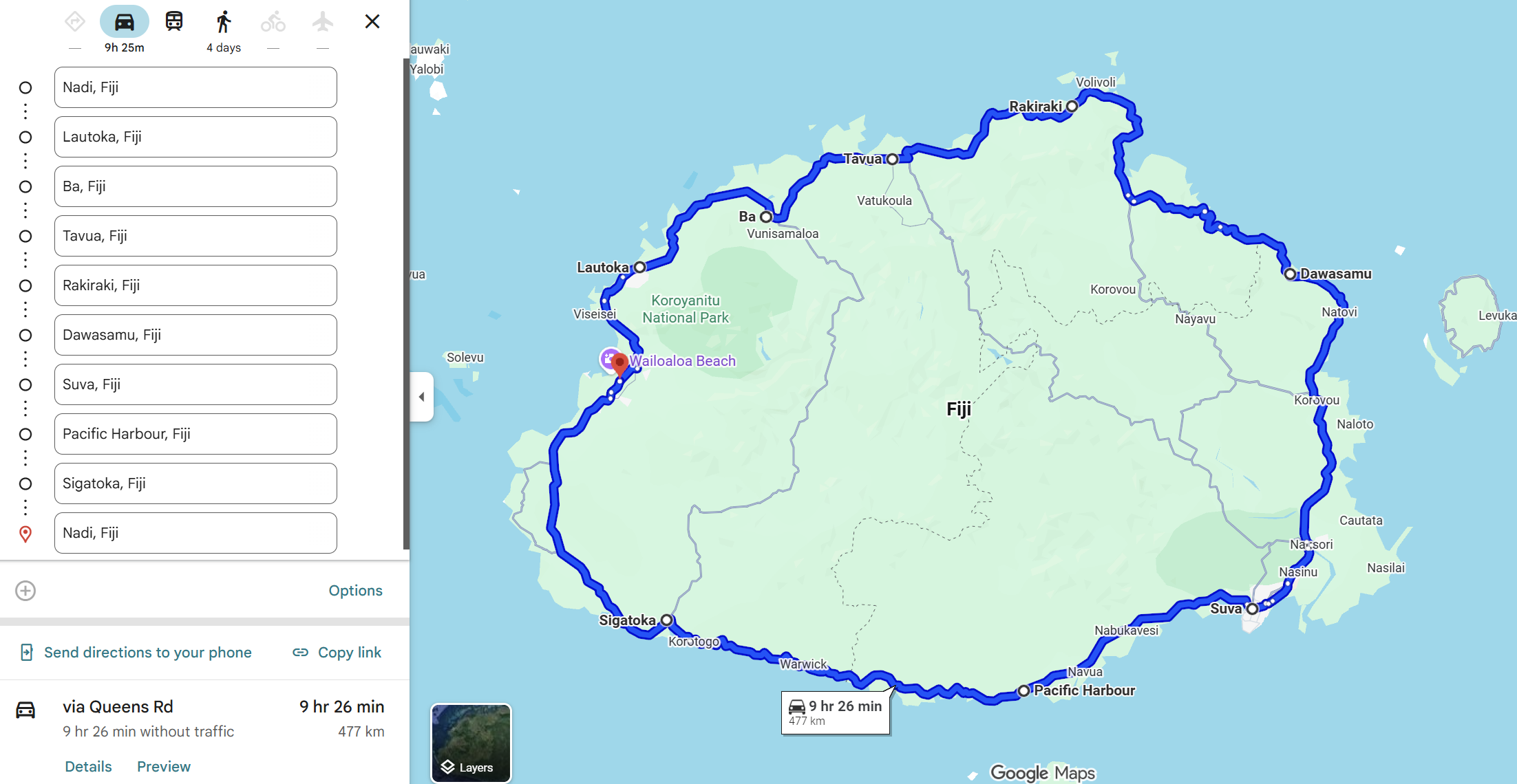 Map of towns and villages when Bikepacking Fiji