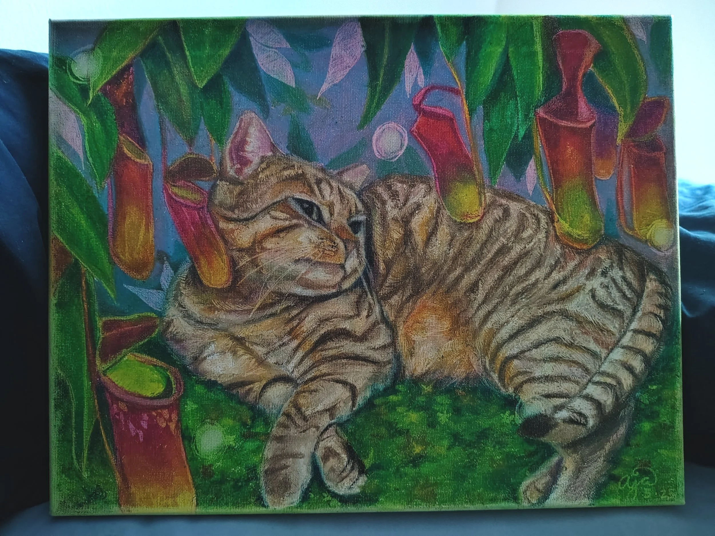 muuli in the garden - oil pastels on canvas, 10 in x 14 in (a gift for a friend)