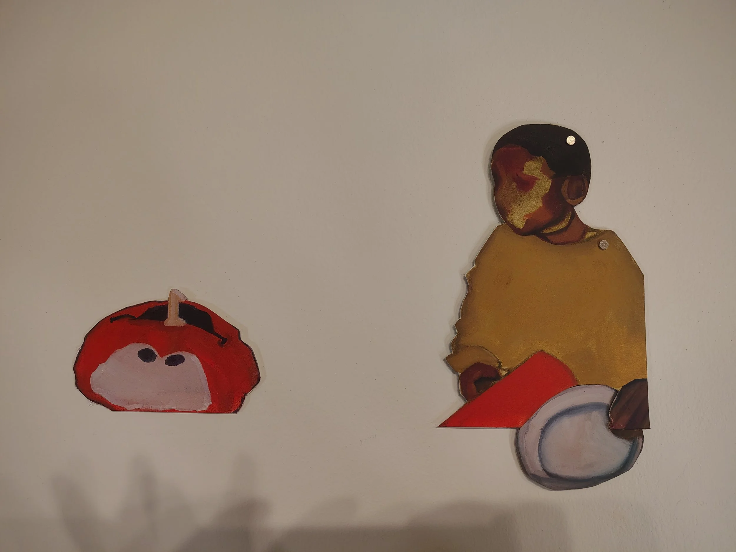 waiting for a piece - oil paint on paper; cake: 3 in x 4.5 in; figure: ~ 5 in x 9 in