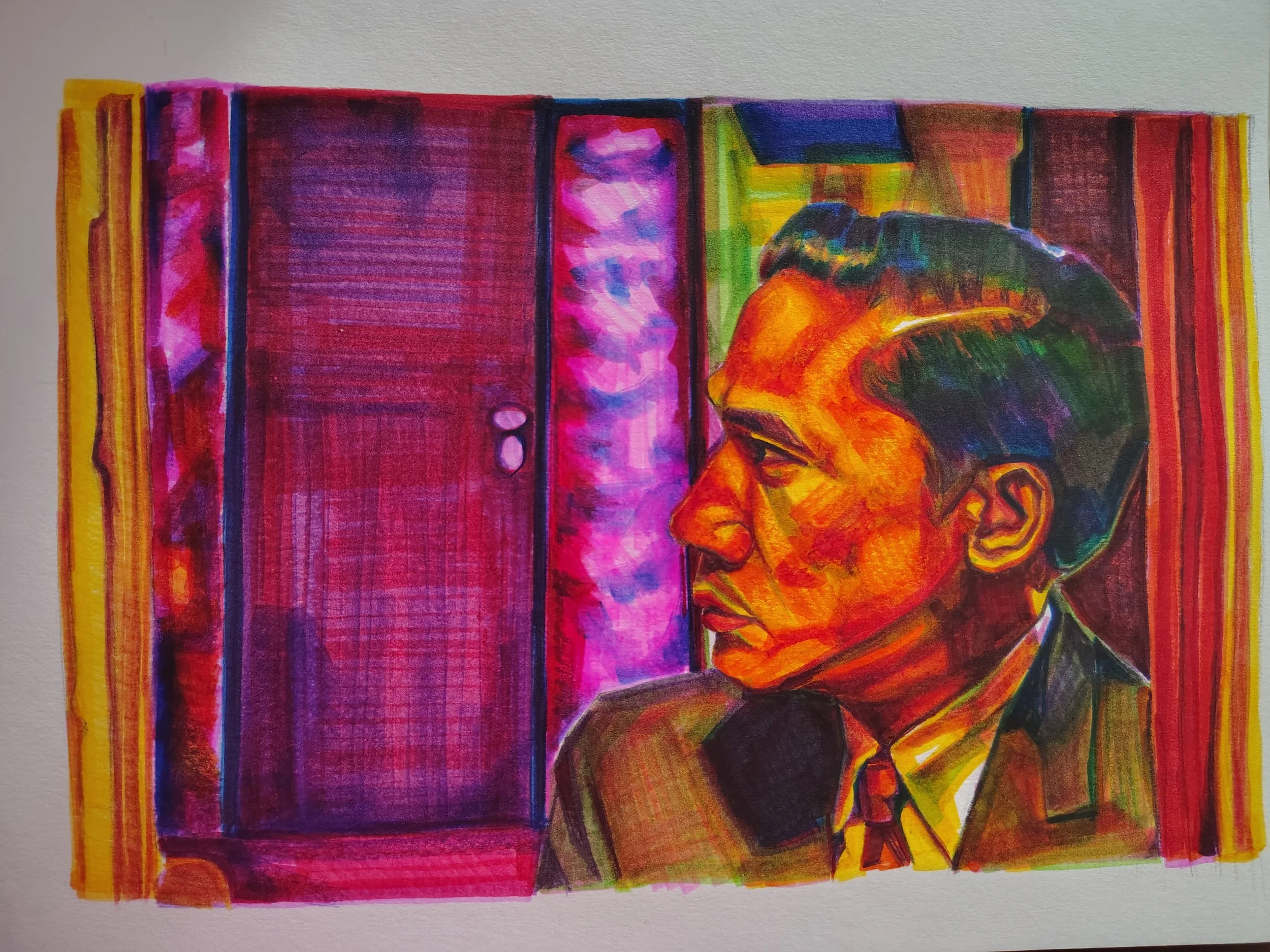 scene from 'in the mood for love' - crayola scented markers on paper, 11 in x 14 in