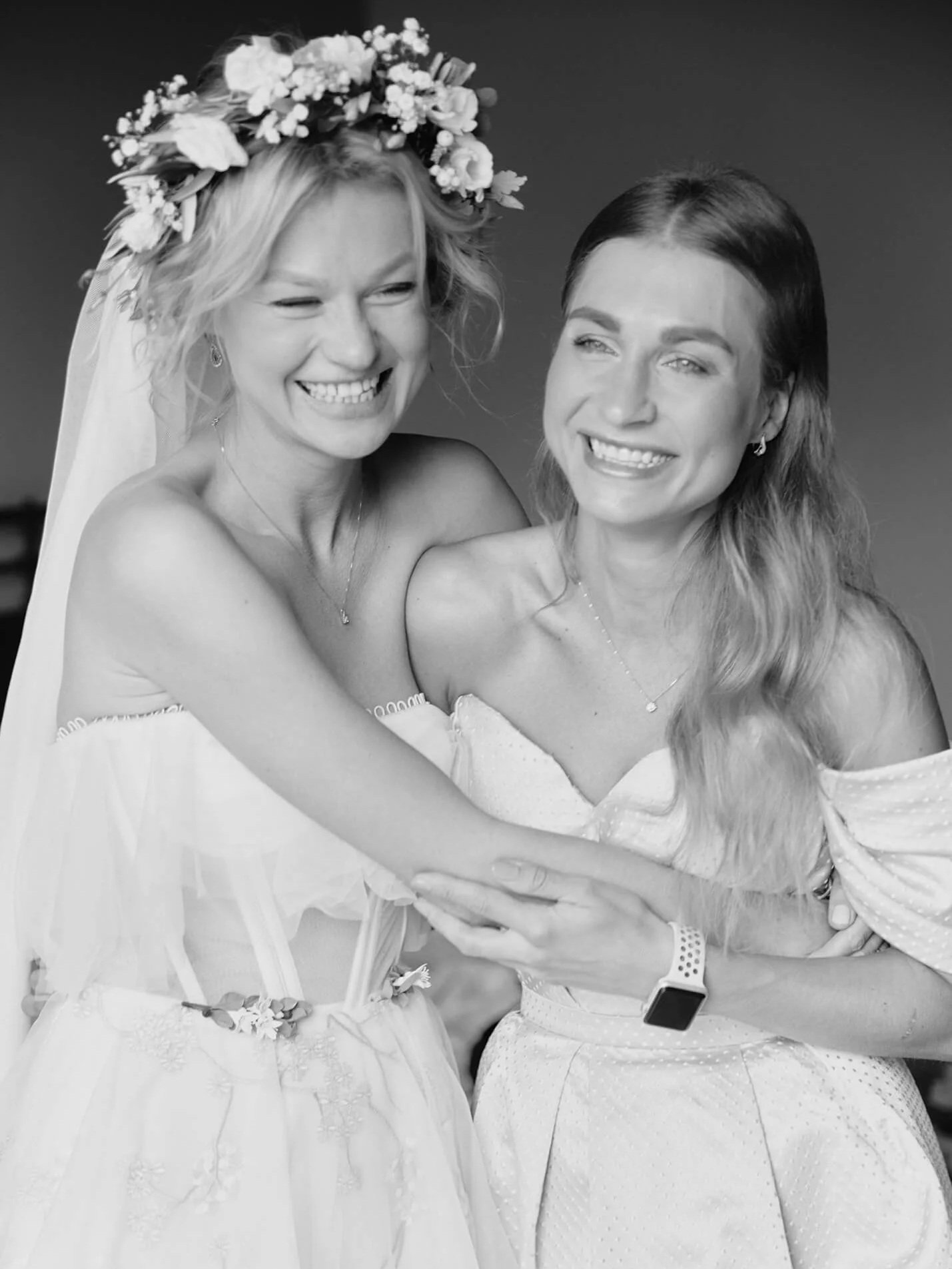 Bride with her sister getting ready portrait
