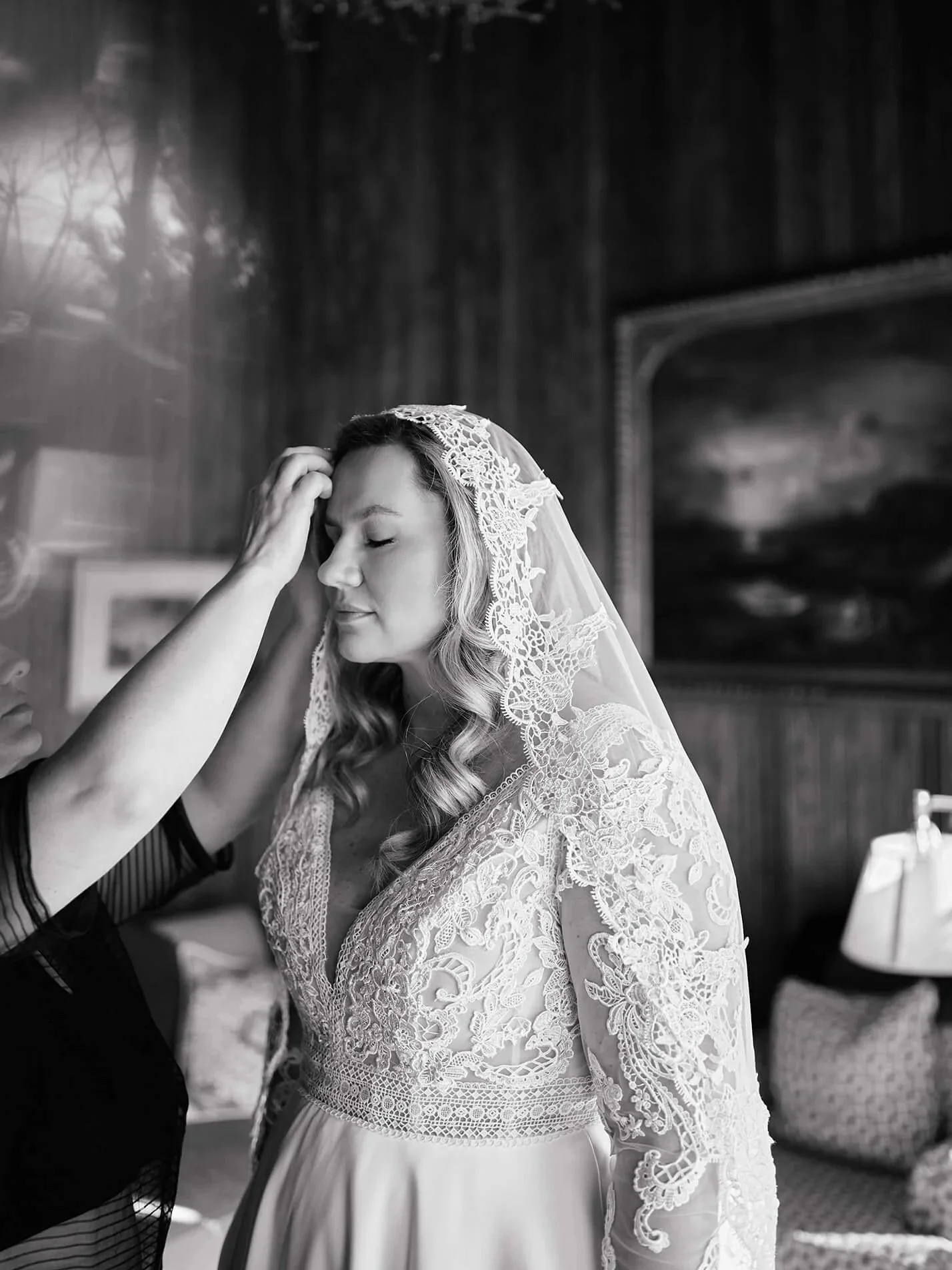 Bride getting ready candid moment before ceremony