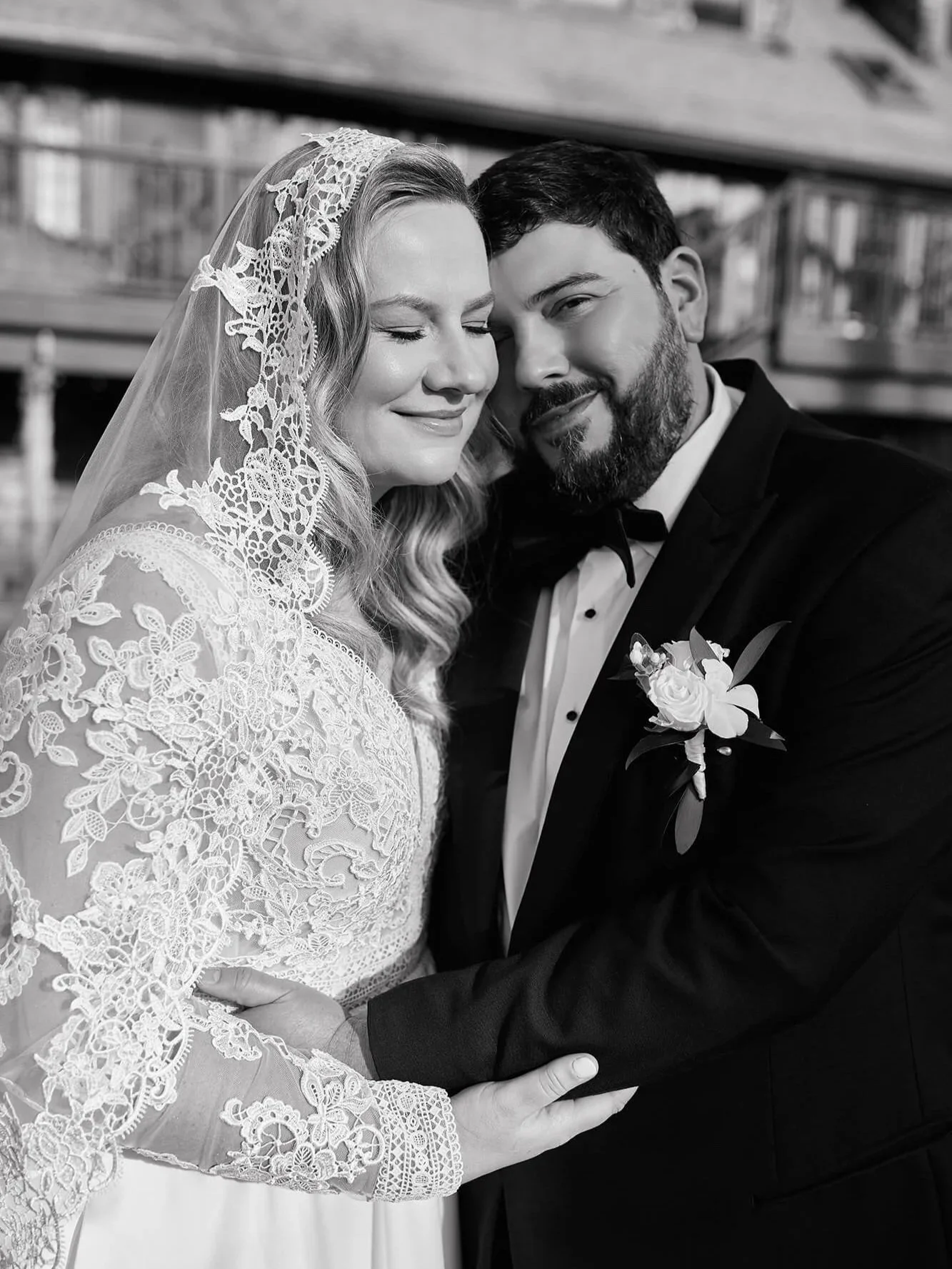 Intimate black and white portrait of couple