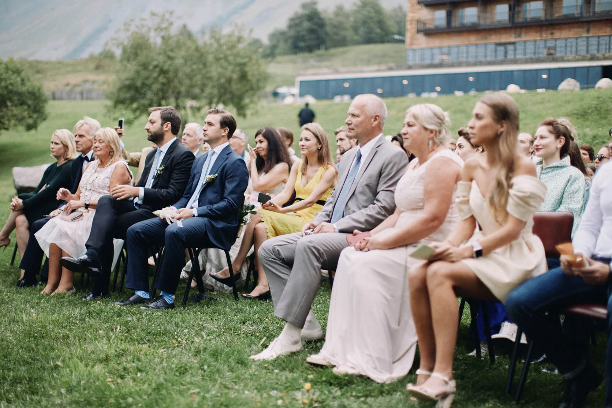 brideand groom surrounded by guests