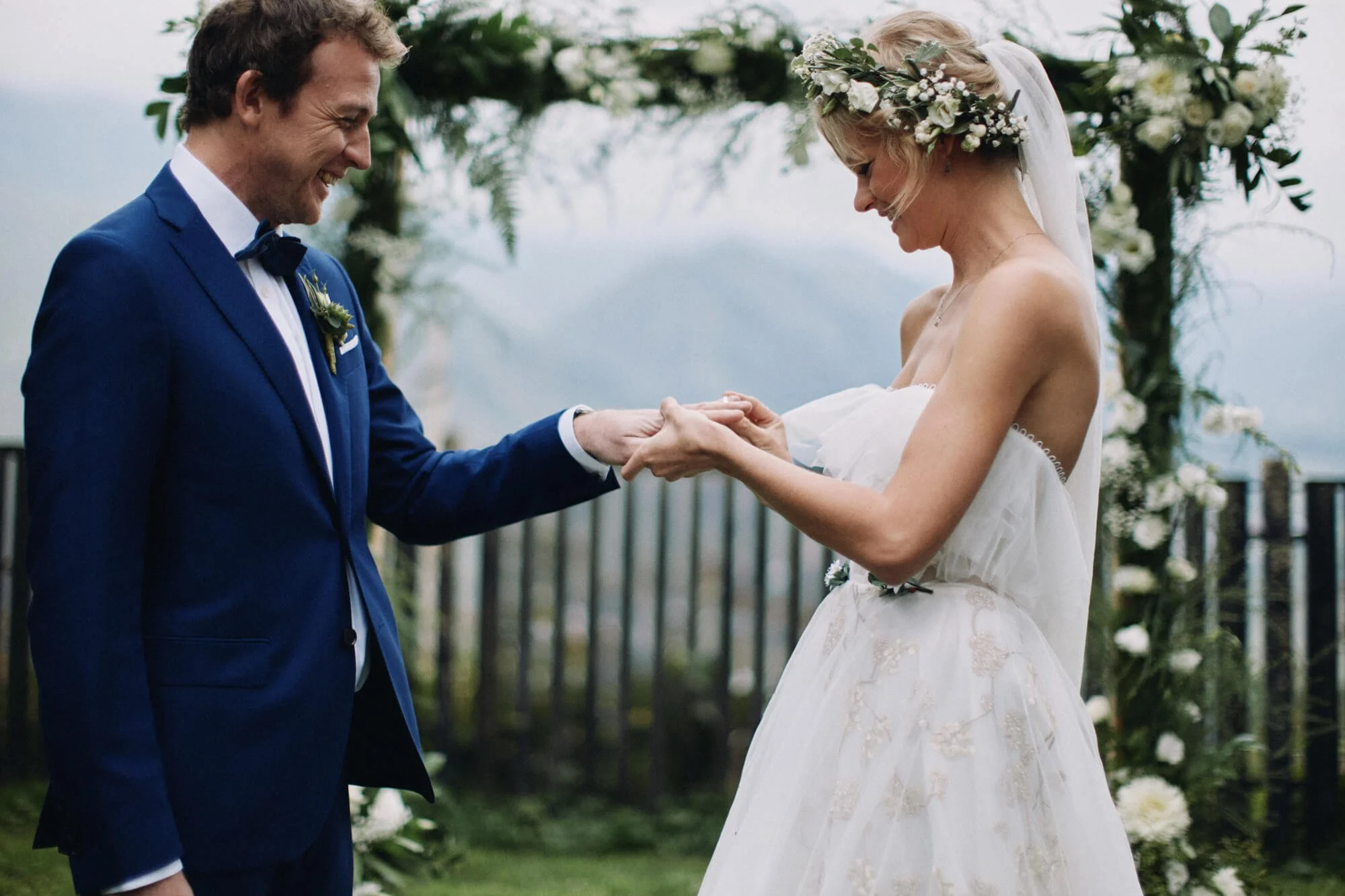 Exchanging wedding rings at the altar