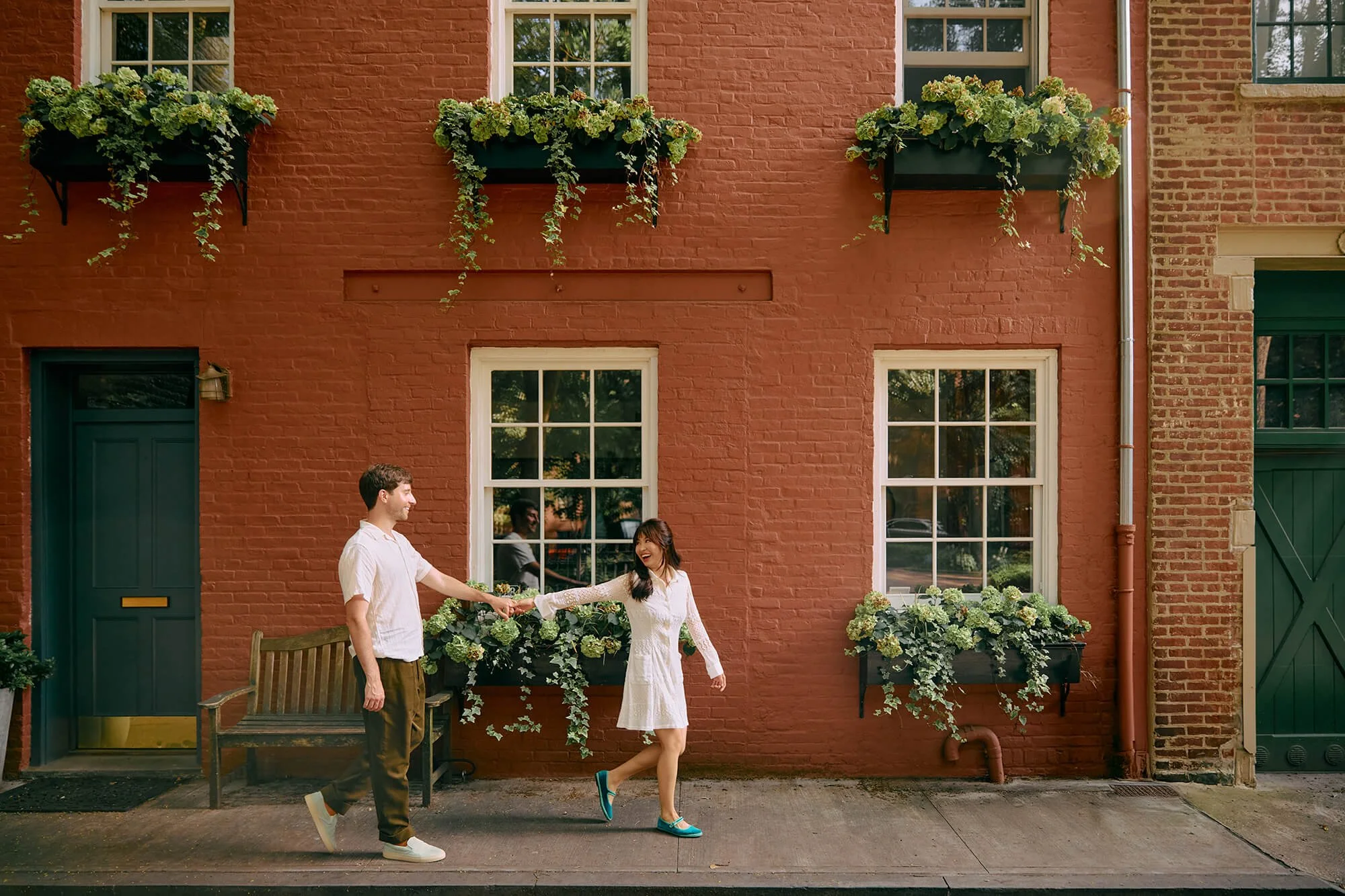 Romantic engaged couple walking together