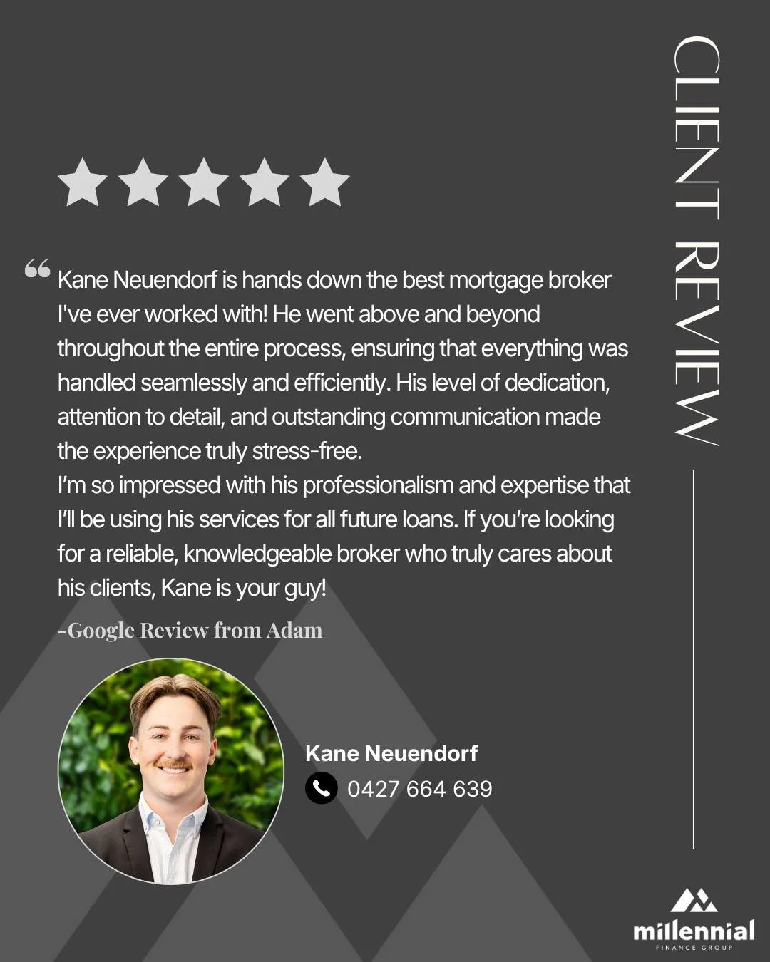 🌟 𝘾𝙡𝙞𝙚𝙣𝙩 𝙧𝙚𝙫𝙞𝙚𝙬 🌟

A huge thank you to Adam for the incredible feedback about Kane! Going above and beyond for our clients and making the process stress-free is exactly what we strive for every day 🏡✨

If you&rsquo;re looking for a bro