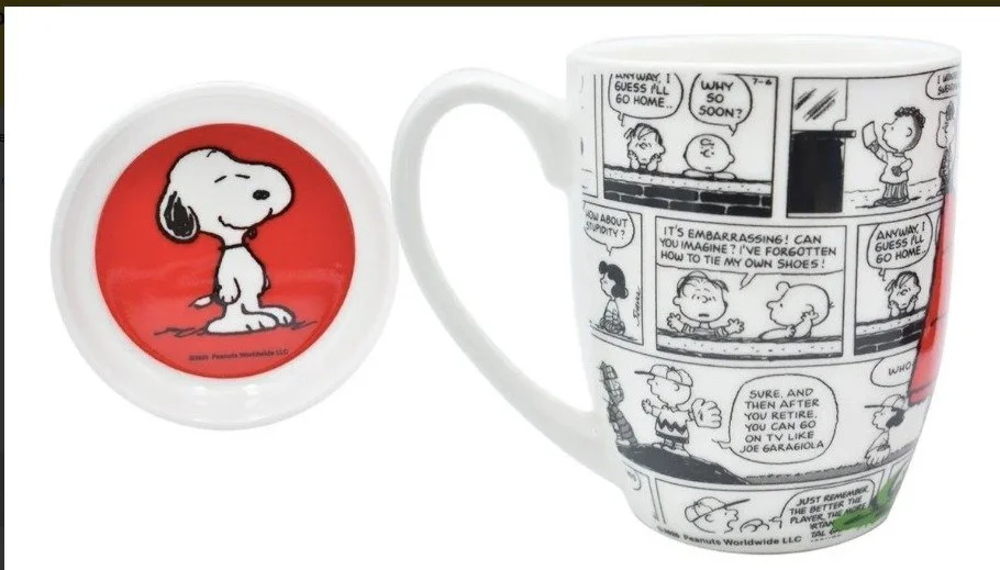 Taza Para Cafe con tapa Y Caja Snoopy Peanuts Porcelana 354ml Fun Kids- Ambient21 Blanco Rojo Negro