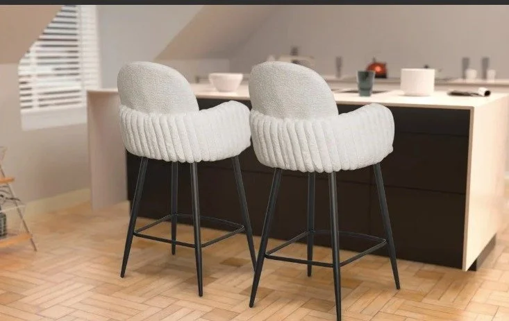 Set 2 Banco Para Barra Desayunadora Para Cocina Y Bar 100cm Acabado De La Estructura Piel De Conejo Sintética Color Blanco