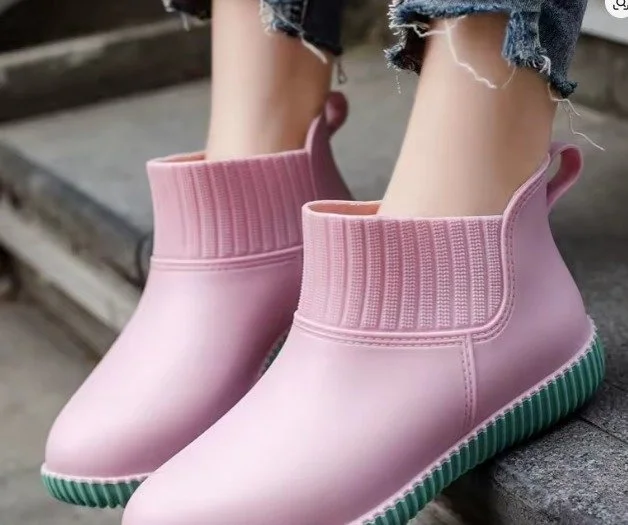 Zapatos de lluvia para mujer a la moda, zapatos bajos impermeables, botas de lluvia de suela gruesa antideslizantes para mujer