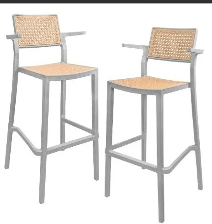 Set 2 Bancos Barra Silla Alta Bar Cocina Exterior Restauran Acabado De La Estructura Polipropileno Color Gris