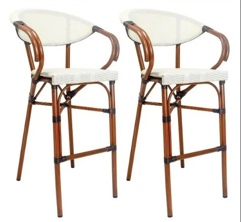 Set 2 Bancos Barra Silla Alta Bar Cocina Restauran Acabado De La Estructura Metalica Tipo Bambo Color Blanco