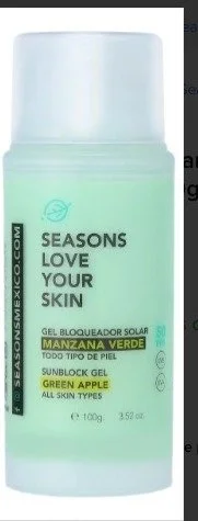 Gel Bloqueador Solar Fps 50 Manzana Verde 100gr Seasons Piel Mixta a Grasa