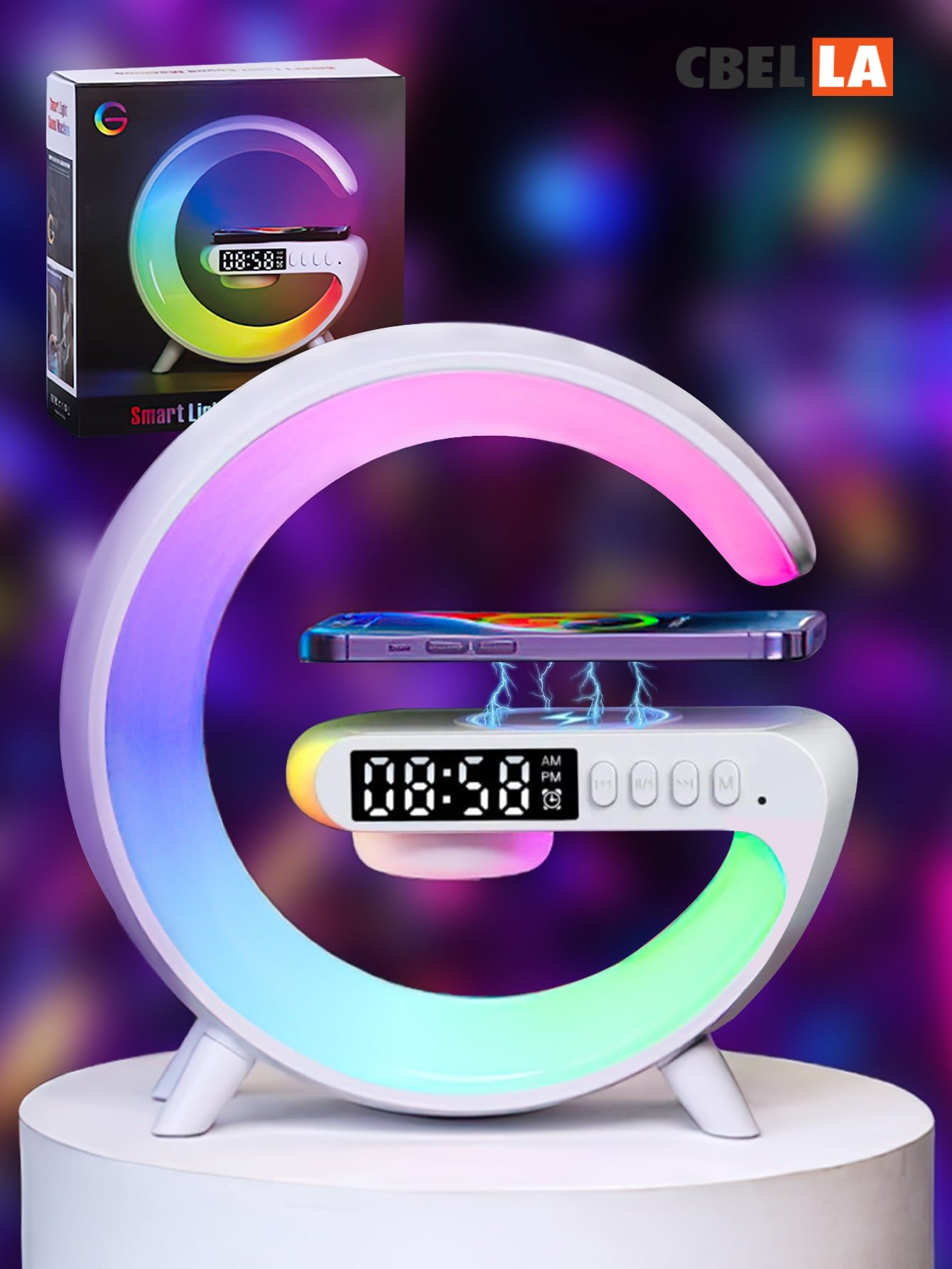 Altavoz inalámbrico multifunción portátil, cargador de teléfono móvil, efectos de iluminación RGB, luz nocturna, luz decorativa.
