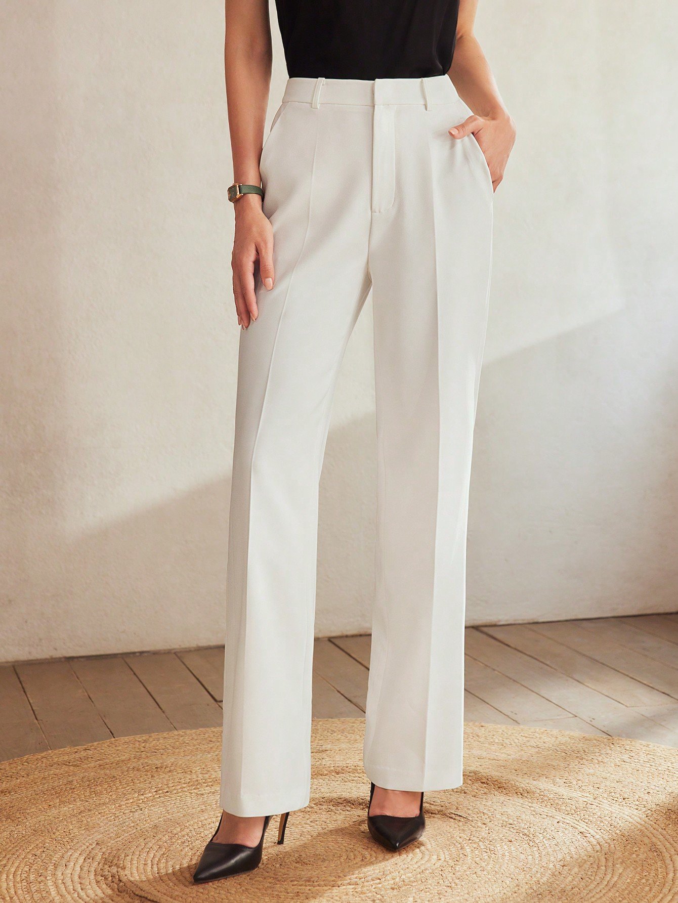 Classy Pantalones de traje con costuras delanteras y bolsillos inclinados sólidos