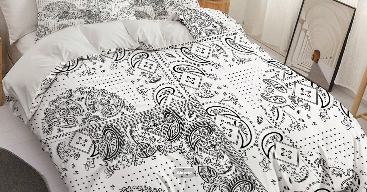 Juego de edredón de 3 piezas con estampado bohemio en blanco (1*Funda de edredón + 2*Fundas de almohada, sin relleno).