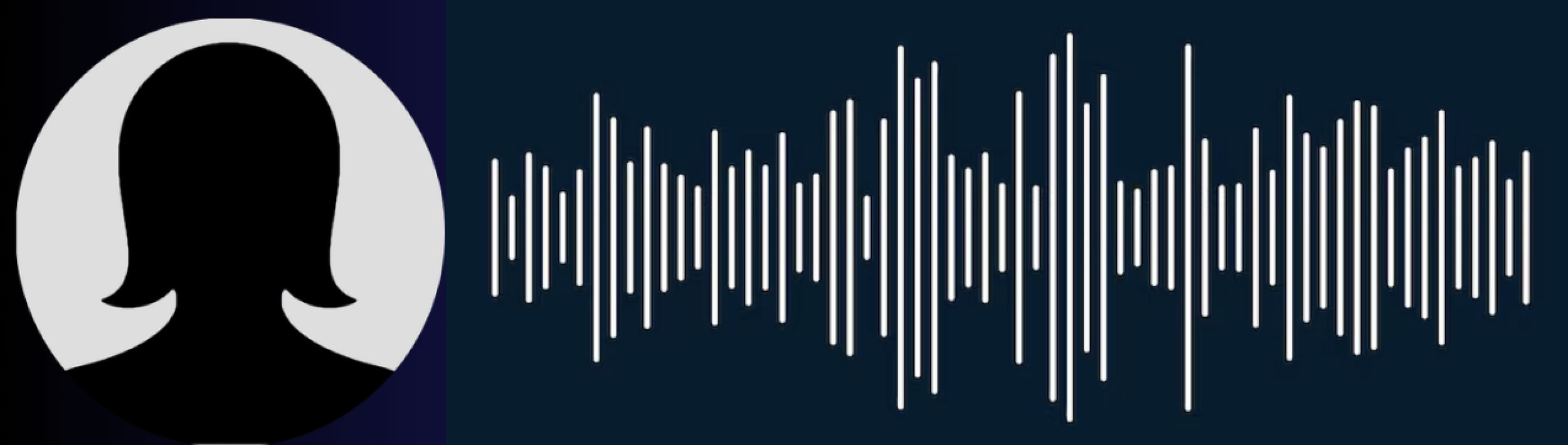 Audio waveform visualization with a silhouette of a person wearing headphones on the left.