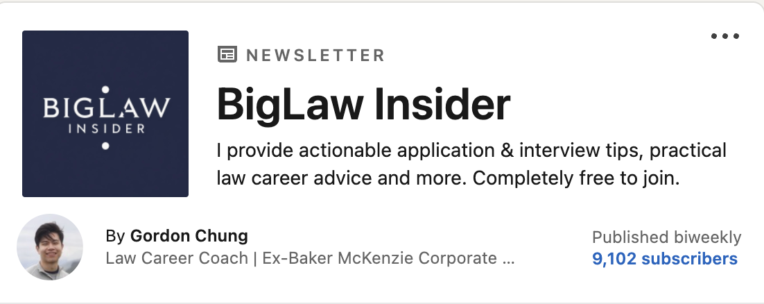 Newsletter header for BigLaw Insider with a logo, title, and author information.
