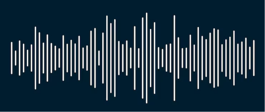 Stylized white sound wave on a dark blue background.