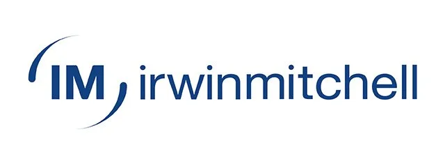 Logo with the text 'IM, irwinmitchell' in blue, with a curved line design.