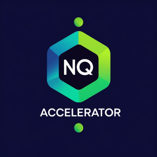 Logo with a hexagon and the letters 'NQ' inside, with the word 'Accelerator' below, on a dark blue background.