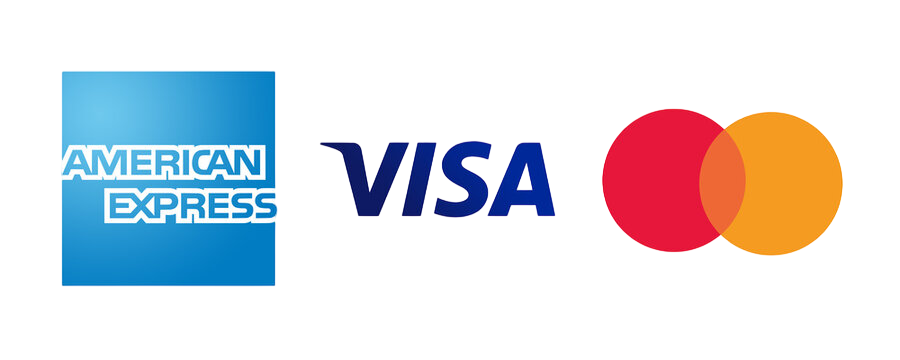 American Express, Visa, and Mastercard logos on a credit card.
