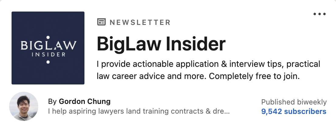 BigLaw Insider newsletter header with a navy blue logo and white text, and a profile picture of Gordon Chung (Asian man with dark hair) on the left.