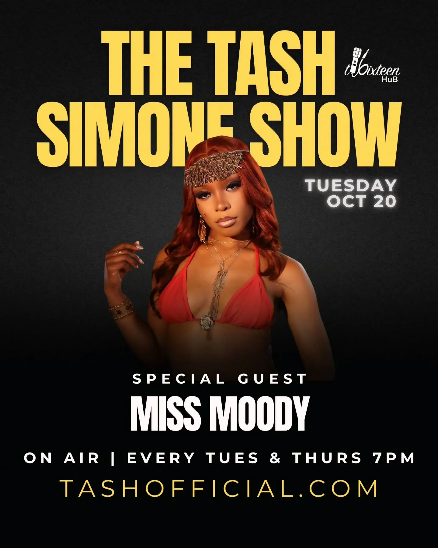 Talented Dancehall singer-songwriter Miss Moody joins The Tash Simone Show this Tuesday, Oct 20th! 🔥🎙Make sure to tune in at 7PM 📻

🚨 NEW SHOW SCHEDULE! 🚨

The Tash Simone Show now airs EVERY TUESDAY &amp; THURSDAY AT 7PM!

🎧 Listen live at tas