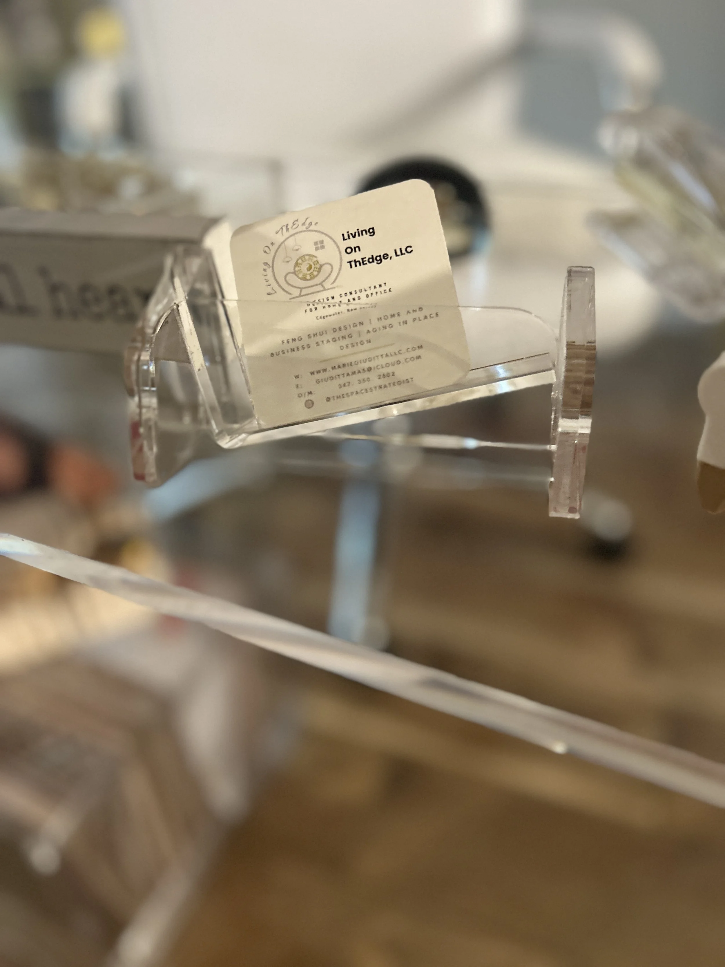 A modern and chic acrylic business card holder.