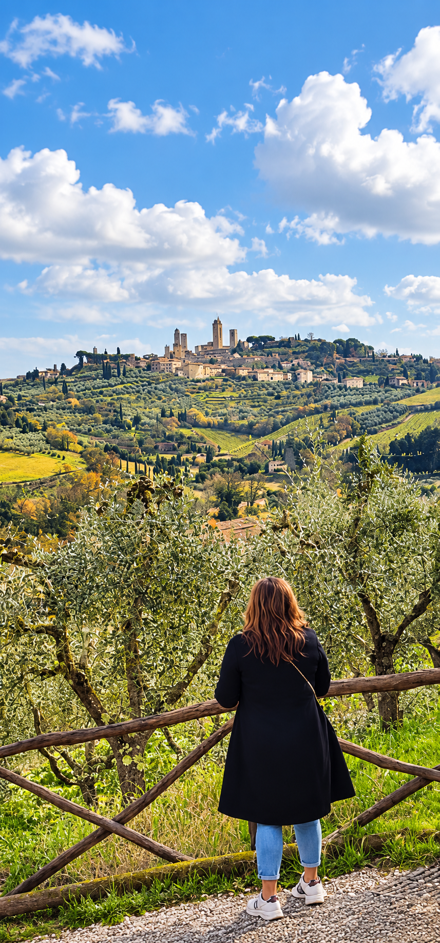 Vineyard winery lunch wine tasting olive trees San Gimignan Italy