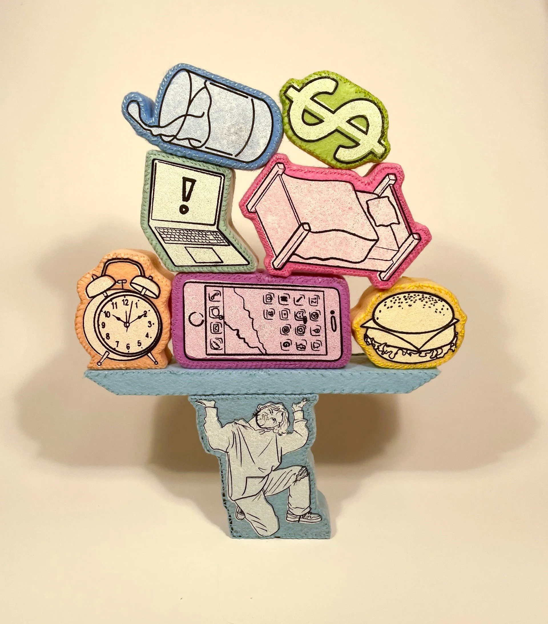 Keeping the Balance - 11" x 17" - screen-print on felt, 3d prints - 2026