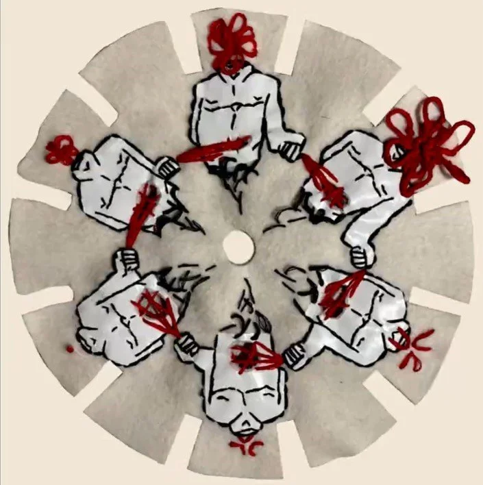 Tired? Hungry? Something Else? - 8" x 8" - embroidered phenakistoscope on fleece and vinyl - 2025 - CLICK FOR VIDEO