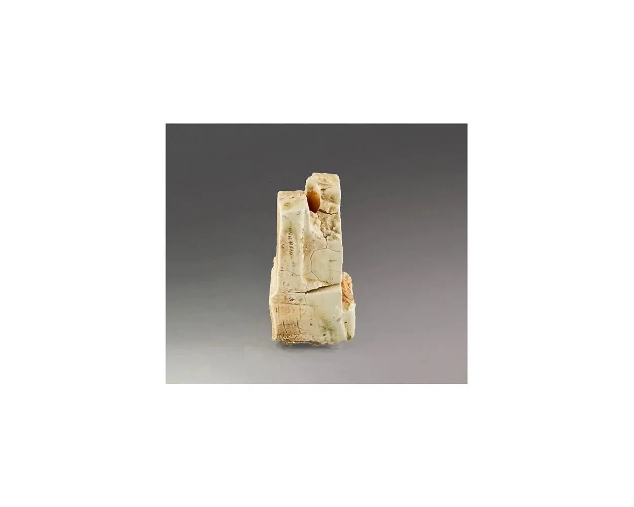 Lucien Koonce. Sculptural vessel/vase, hand carved stoneware clay, wood fired with natural ash glaze to cone 12, H 14 x W 7.6 cm. 