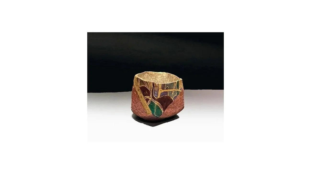 Nakamura Takuo (b. 1945). Rimpa-inspired tea bowl, stoneware with polychrome under and overglazes, H 7.7 cm x W 9 cm.
