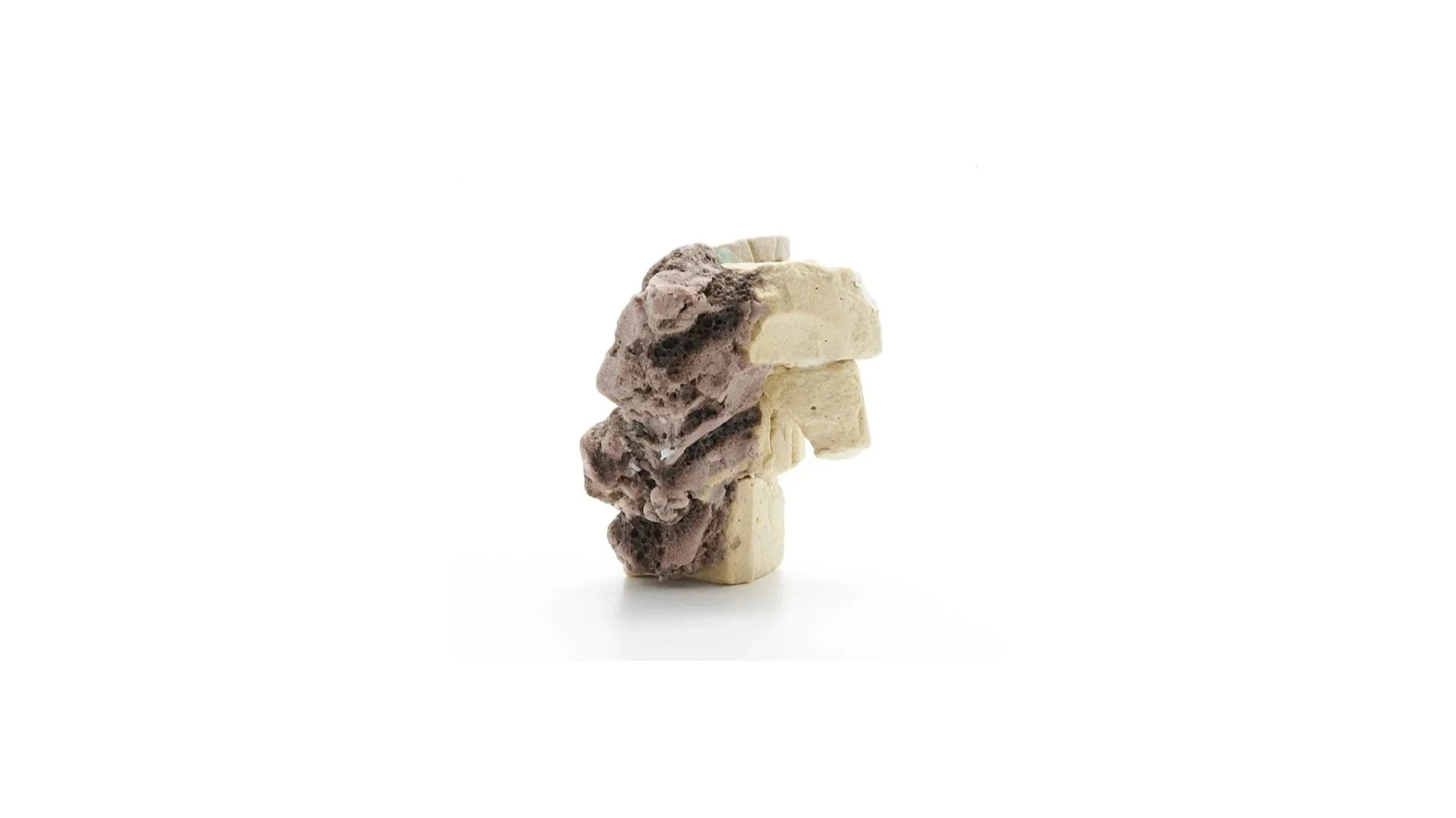 Sawada Rintaro. Assemblage sculpture, stoneware and basalt, H 13 cm x W 10 cm. 