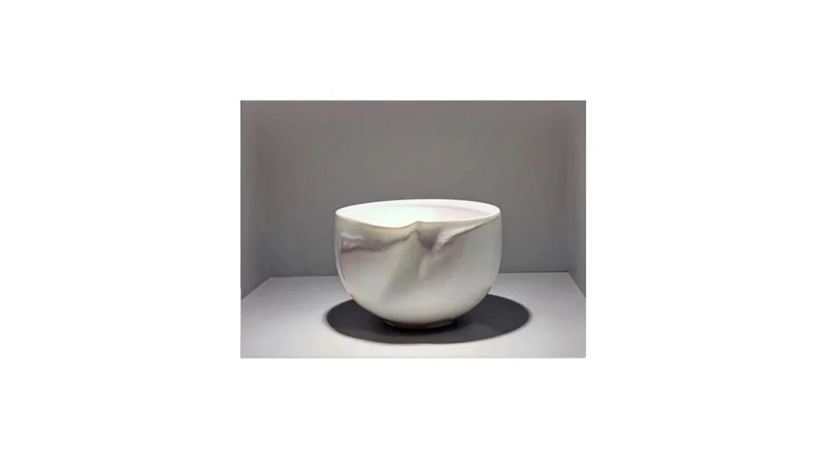 TARUTA Hiroshi (b. 1987), 'Nu' tea bowl, wood-fired porcelain, H 8 cm x W 11.3 cm. 